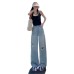 Retro Light Blue Distressed Denim Pants Women Loose Spicy Girl Straight High Waist Slim Fit Wide Leg Trousers