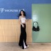 Black Casual Pants Women High Waist Color Block Splicing Loose Slim Quick Dry Wide Leg Trousers