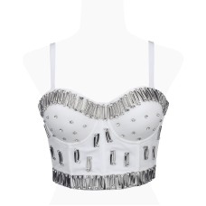 Fishbone Bustier  for Women Handmade Rhinestone Wrap Bra Fitted Elegant Mini Strap Camisole