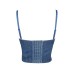 Elastic Denim Boned Bra with Sequin Embroidery Strap Camisole