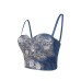 Elastic Denim Boned Bra with Sequin Embroidery Strap Camisole