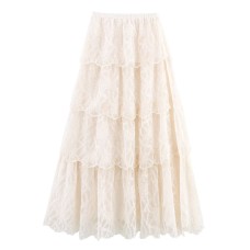 Elastic waist layered decorative split cake skirt for women