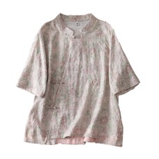 Print Button Stand Collar Top for Women Print Button Stand Collar Top for Women