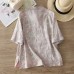 Print Button Stand Collar Top for Women