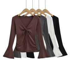 V-neck flared sleeve top for women