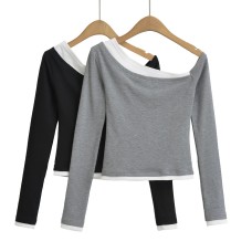 Splicing off shoulder one shoulder long sleeved top
