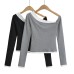 Splicing off shoulder one shoulder long sleeved top Splicing off shoulder one shoulder long sleeved top