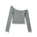 Splicing off shoulder one shoulder long sleeved top Splicing off shoulder one shoulder long sleeved top