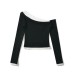 Splicing off shoulder one shoulder long sleeved top Splicing off shoulder one shoulder long sleeved top