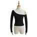 Splicing off shoulder one shoulder long sleeved top Splicing off shoulder one shoulder long sleeved top