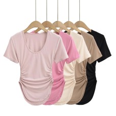 U-neck pleated slim fit top