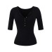 Deep V-neck breasted five quarter sleeve top Deep V-neck breasted five quarter sleeve top