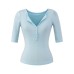 Deep V-neck breasted five quarter sleeve top Deep V-neck breasted five quarter sleeve top