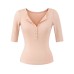 Deep V-neck breasted five quarter sleeve top Deep V-neck breasted five quarter sleeve top