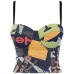 Fitted Strapless Backless Tie-Up Denim Print Camisole