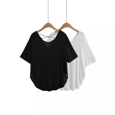 Back cross rope loose curved hem short sleeved