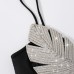 Strapless Crop Top with Rhinestone Chain Leaf Design Fitted Camisole
