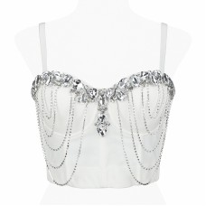 Lace-Up Rhinestone Tassel Chain Fitted Boned Detachable Padded Push-Up Lace-Up Rhinestone Tassel Chain Fitted Boned Detachable Padded Push-Up