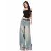 Tencel Wide-Leg Jeans Women Retro Vintage Popular Loose Straight Floor-Length Denim Pants