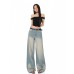 Tencel Wide-Leg Jeans Women Retro Vintage Popular Loose Straight Floor-Length Denim Pants