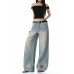 Tencel Wide-Leg Jeans Women Retro Vintage Popular Loose Straight Floor-Length Denim Pants
