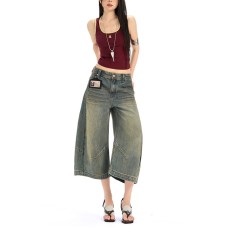 Retro Deconstructed Knife-Edge Denim Shorts Street Distressed Washed Casual Wide-Leg Three-Quarter Pants Retro Deconstructed Knife-Edge Denim Shorts Street Distressed Washed Casual Wide-Leg Three-Quarter Pants