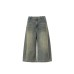 Retro Deconstructed Knife-Edge Denim Shorts Street Distressed Washed Casual Wide-Leg Three-Quarter Pants