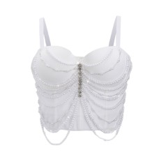 Small Strapless Wearable Rhinestone Chain Tassel Super Shiny Noble Women