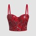 Elastic Red Bone Chest Support Sequin Embroidered Strap Camisole