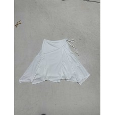 Vacation Style Elegant Irregular Hem Midi Skirt  White Simple Side Tie Spicy Girl