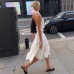 Vacation Style Elegant Irregular Hem Midi Skirt  White Simple Side Tie Spicy Girl