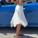 Vacation Style Elegant Irregular Hem Midi Skirt  White Simple Side Tie Spicy Girl