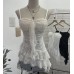 Irregular ruffled lace sleeveless top