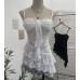 Irregular ruffled lace sleeveless top