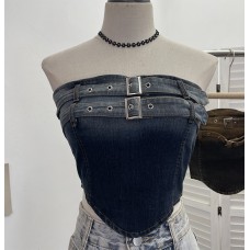 Strapless Irregular One-Piece Short Crop Top