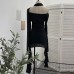 One shoulder hanging neck ribbon long sleeved irregular slit skirt