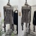 One shoulder hanging neck ribbon long sleeved irregular slit skirt