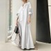 Solid Color Cotton Linen Loose Lantern Sleeve Flared Dress
