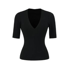 V-neck mid sleeve slim fit T-shirt