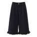 Ruffled Hem Original Dark Blue Denim Capri Pants Summer Low Waist Loose Unique Design Flared Mid-Length Trousers Trendy