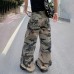 Retro Camouflage Denim Pants for Women, Loose and Slim Straight Leg Wide Leg Trousers