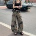 Retro Camouflage Denim Pants for Women, Loose and Slim Straight Leg Wide Leg Trousers