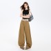 Vintage Khaki Wide-Leg Jeans Women Loose Slimming Vertical Feel Straight Leg Floor-Length Pants