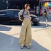 Retro Straight Pleated Work Pants Women Street Loose Multi-Pocket Casual Versatile Trousers