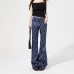 Lazy Loose Fit Women's Trousers Summer Commuting Suit Fabric Diamond Grid Casual Flared Pants Unique Design