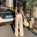 High-Waisted Khaki Cargo Pants for Women - Design Sense Slimming Wide-Leg Casual Trousers