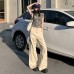 High-Waisted Khaki Cargo Pants for Women - Design Sense Slimming Wide-Leg Casual Trousers