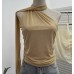 Ribbon hanging neck pleated sloping shoulder sleeveless top