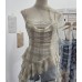 Plaid Splicing Lace Ribbon Swing Neck Tube Top