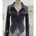 Irregular Zipper Stand Collar Fitted Long Sleeve Base Layer Top